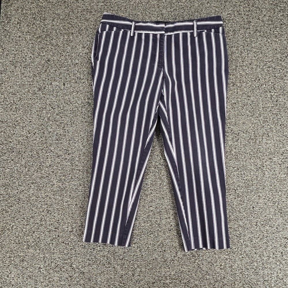 Modern Worthington Petite Slim Ankle Pants Navy White Striped Low Rise Size 6P